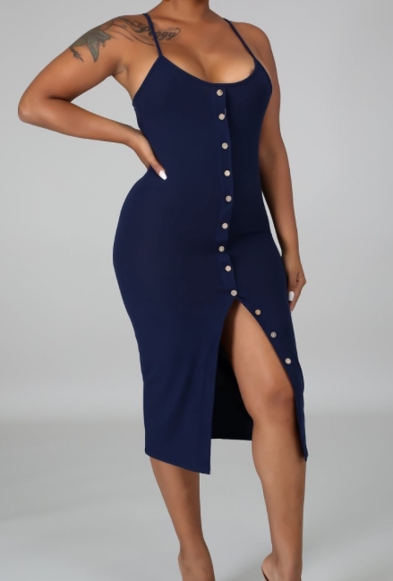 Navy Rib Midi Dress