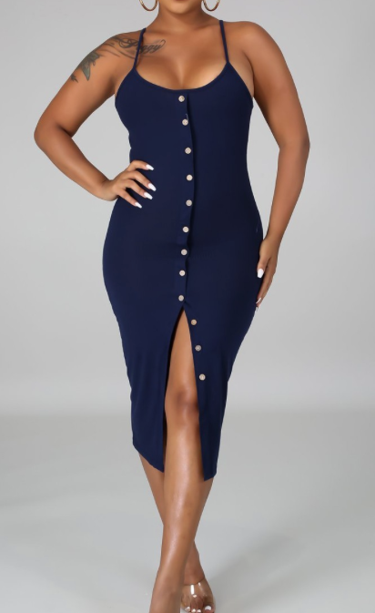 Navy Rib Midi Dress